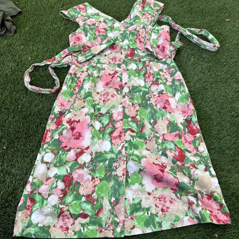 Talbots Sz 10 Dress Empire Waist V Neck Surplice Green Pink Fairy Floral Print - Picture 13 of 13
